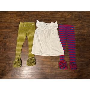 Sew Sassy 3 Piece Lot Boutique Ruffle Pants and Shirt Sz:8